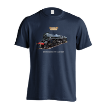 Load image into Gallery viewer, Display your love for a star of our home fleet, BR Standard 4MT 4-6-0 with a classic fit navy blue t-shirt featuring the locomotive itself. Made bespoke for The Severn Valley Railway, this t-shirt is 100% cotton.