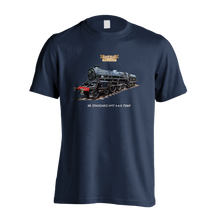 Load image into Gallery viewer, Display your love for a star of our home fleet, BR Standard 4MT 4-6-0 with a classic fit navy blue t-shirt featuring the locomotive itself.  Made bespoke for The Severn Valley Railway, this t-shirt is 100% cotton.
